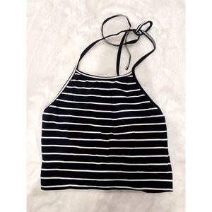Stripe crop halter neck